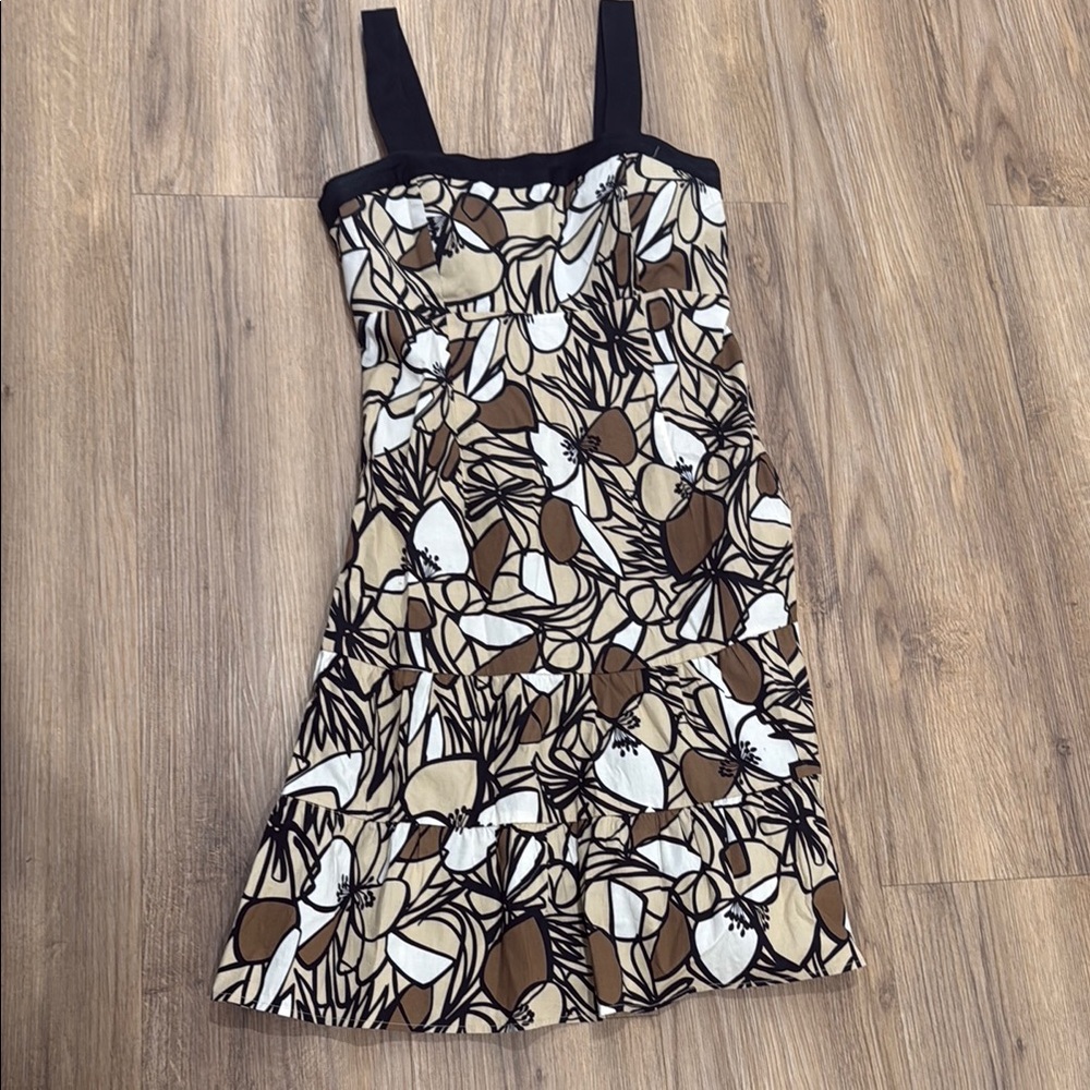 Elegant Black, Brown, and Cream Floral Midi Dress